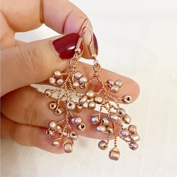 Bead Twist Wire Rose Gold Earrings - Picture 3 of 5